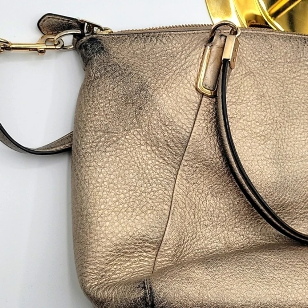 COACH Satchel w/ Crossbody Strap Metallic Pebbled Soft Leather Gold Hardware